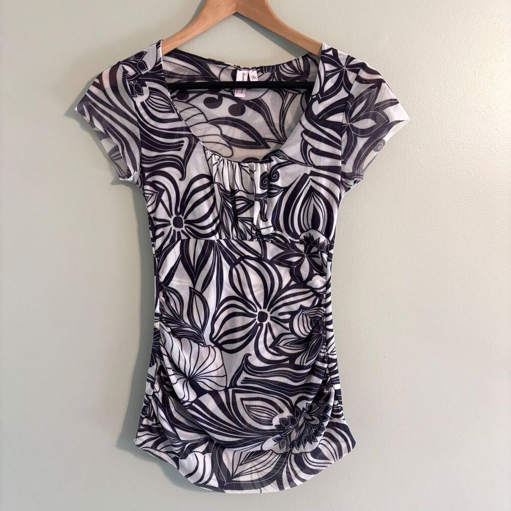 Vintage Y2K Sweet Pea Top Floral Mesh Boho Fairy Grunge Whimsy Abstract 2000s